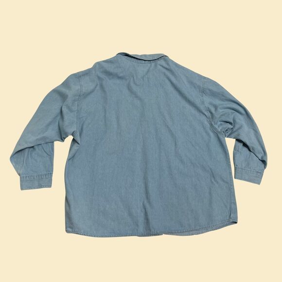 Vintage 90s chambray 24W shirt by Gitano, 1990s denim long sleeve button down - Picture 2 of 10